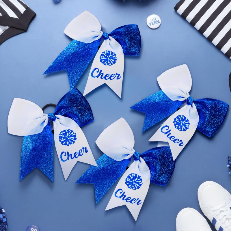 Suncalla 20 Pcs Valentine's Day Blue and White Cheer Hair Bows Ponytail Holders Cheer Ribbon Pom Pom Elastic Hair Ties Gifts Bulk for Cheerleaders Women Teams Competition Sports - Image 3